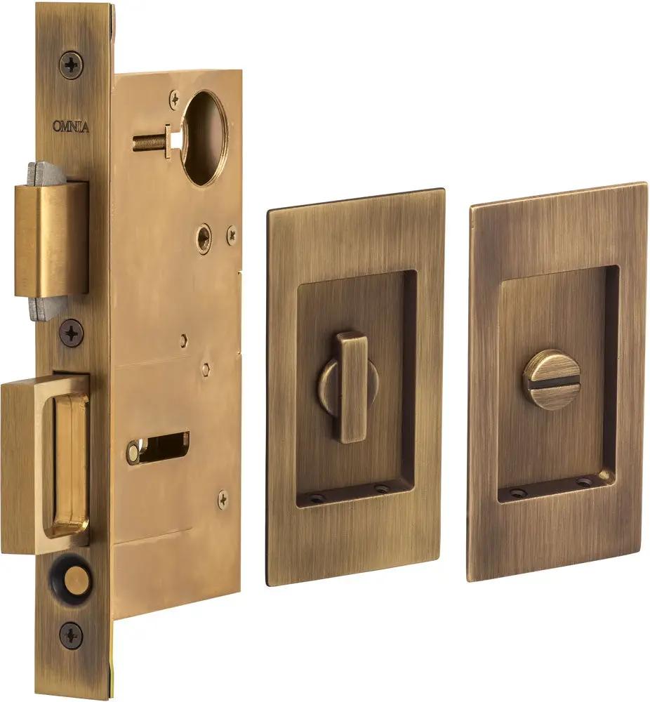 Omnia Solid Brass Modern Rectangular Flush Cup Pocket Door Set by Omnia