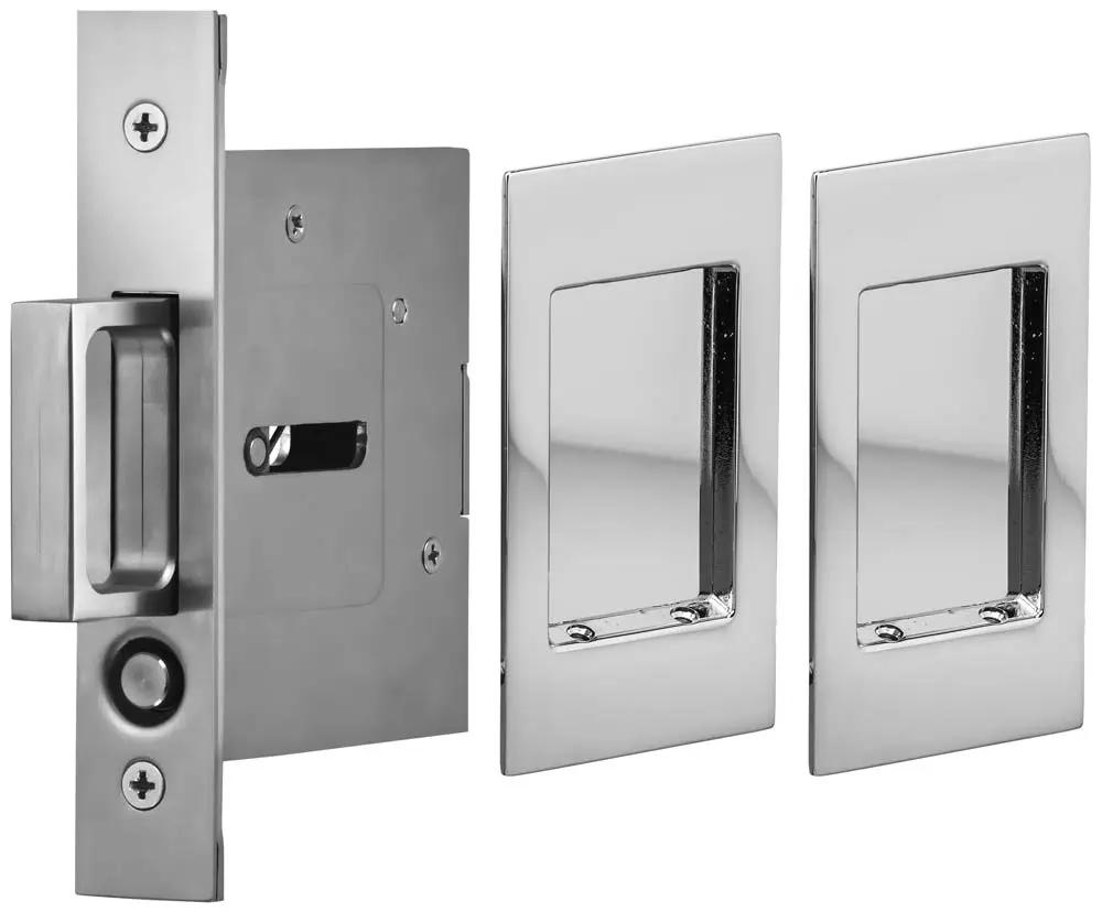 Omnia Solid Brass Modern Rectangular Flush Cup Pocket Door Set by Omnia