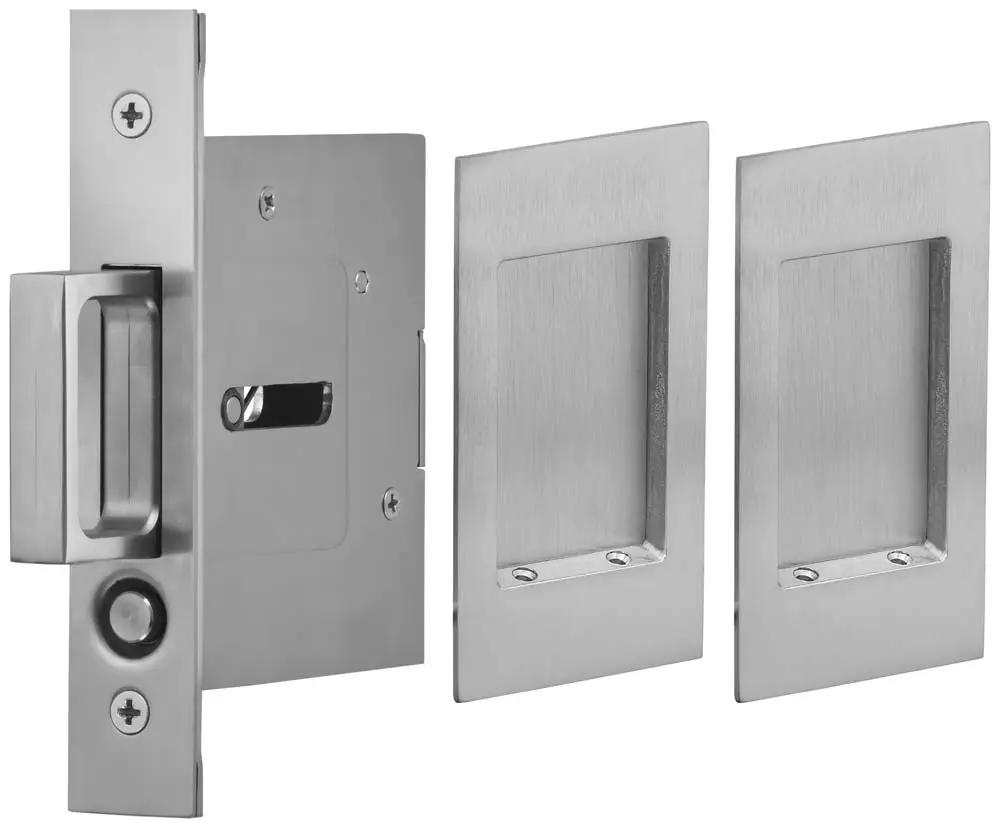 Omnia Solid Brass Modern Rectangular Flush Cup Pocket Door Set by Omnia