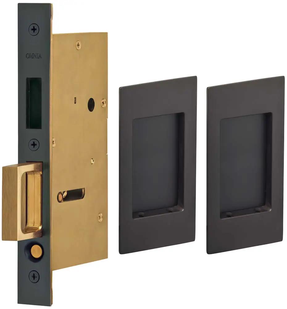 Omnia Solid Brass Modern Rectangular Flush Cup Pocket Door Set by Omnia