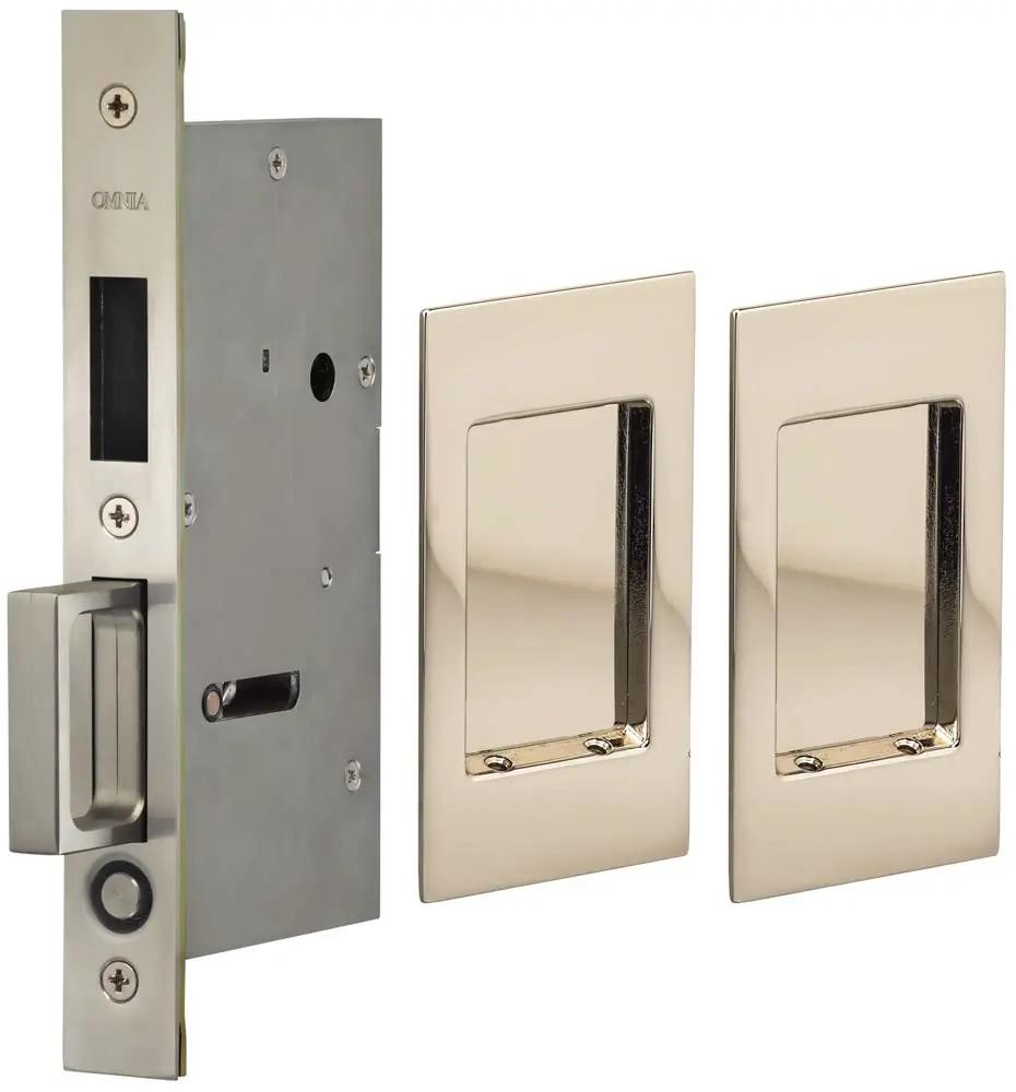 Omnia Solid Brass Modern Rectangular Flush Cup Pocket Door Set by Omnia