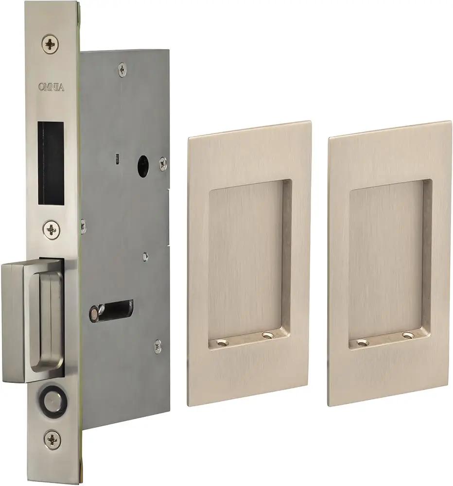 Omnia Solid Brass Modern Rectangular Flush Cup Pocket Door Set by Omnia