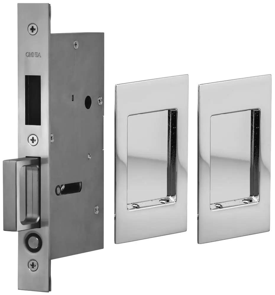 Omnia Solid Brass Modern Rectangular Flush Cup Pocket Door Set by Omnia