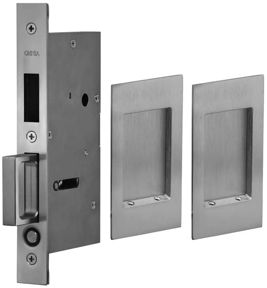 Omnia Solid Brass Modern Rectangular Flush Cup Pocket Door Set by Omnia