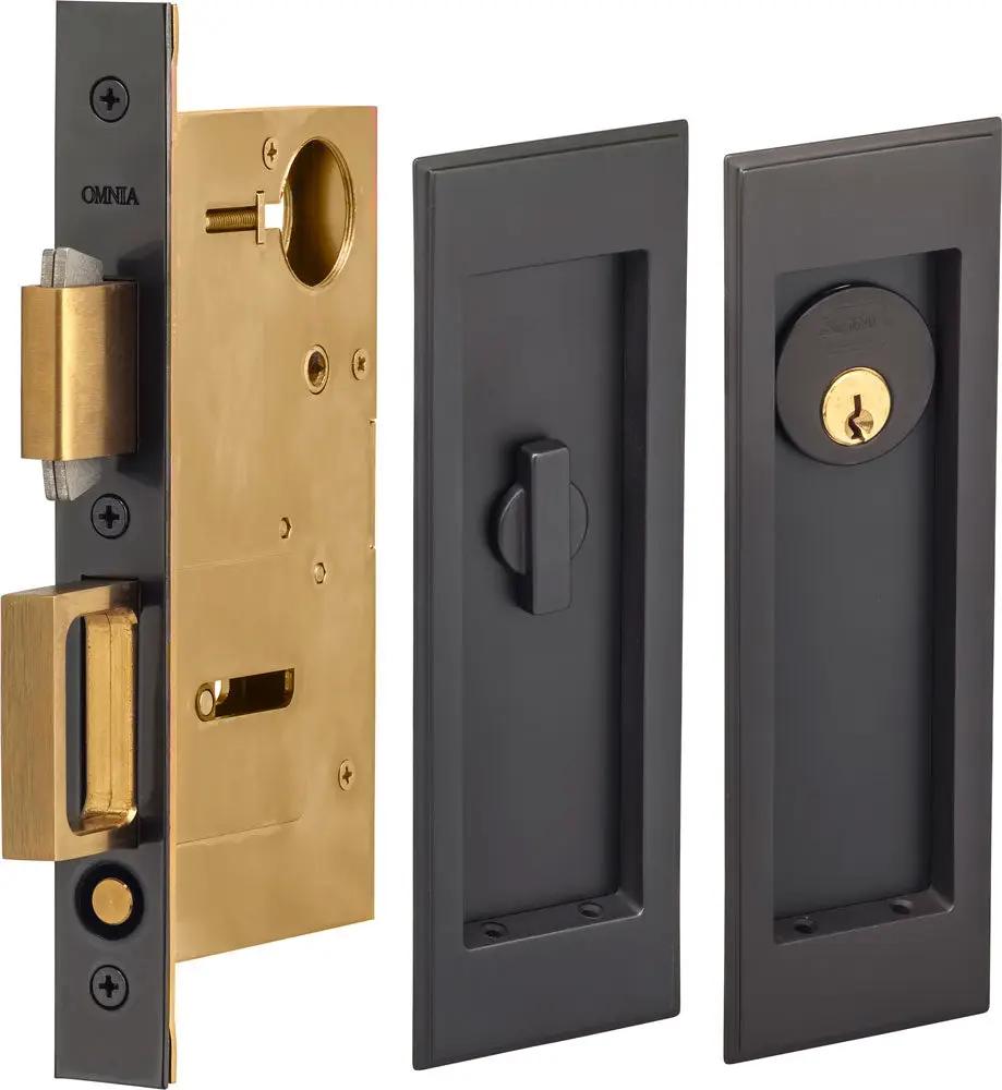 Omnia Solid Brass Traditional Rectangular Flush Cup Pocket Door Set by Omnia