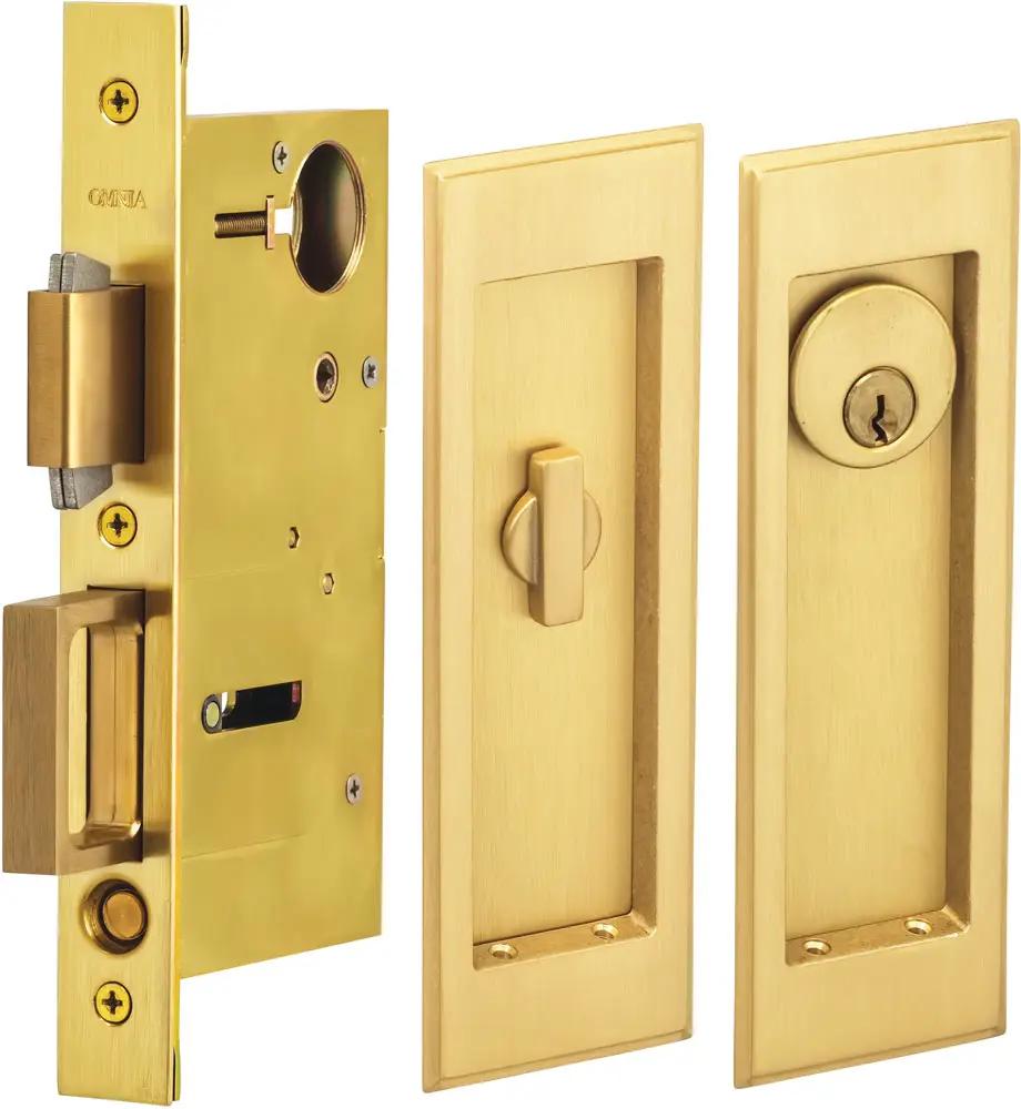 Omnia Solid Brass Traditional Rectangular Flush Cup Pocket Door Set by Omnia
