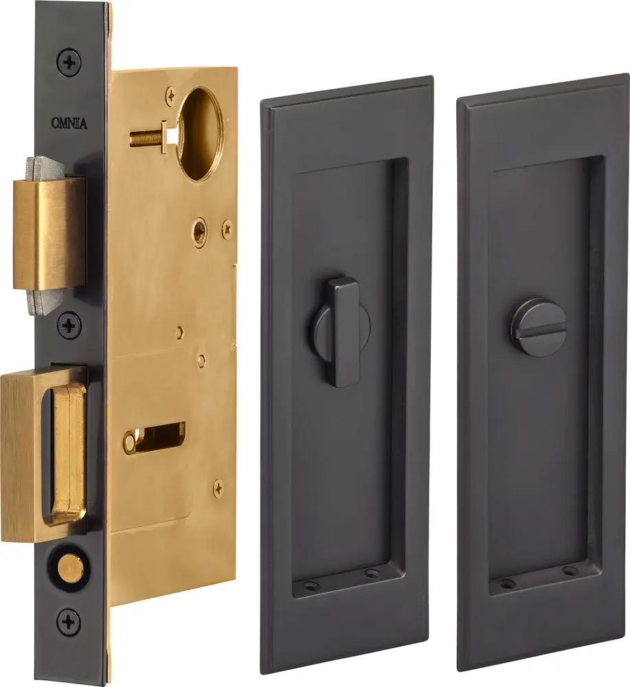 Omnia Solid Brass Traditional Rectangular Flush Cup Pocket Door Set by Omnia