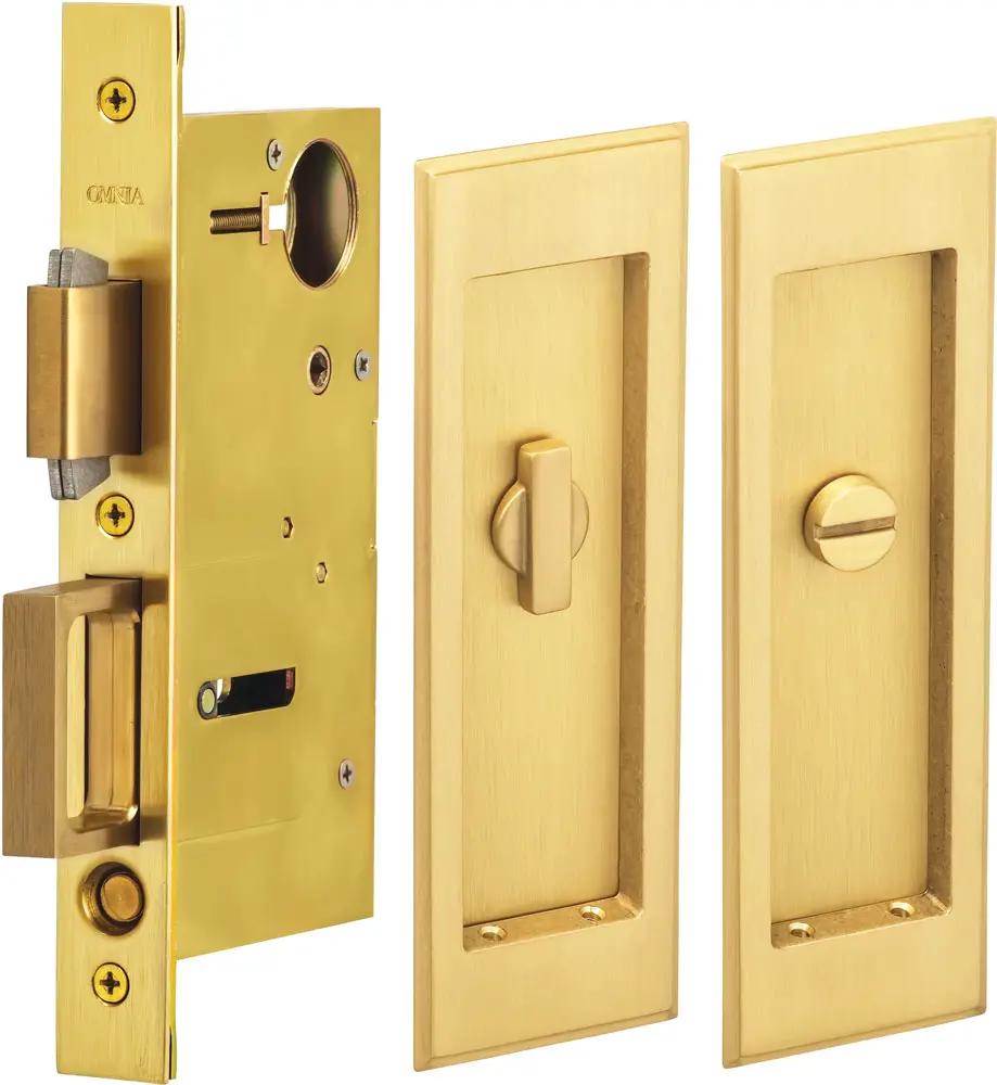 Omnia Solid Brass Traditional Rectangular Flush Cup Pocket Door Set by Omnia