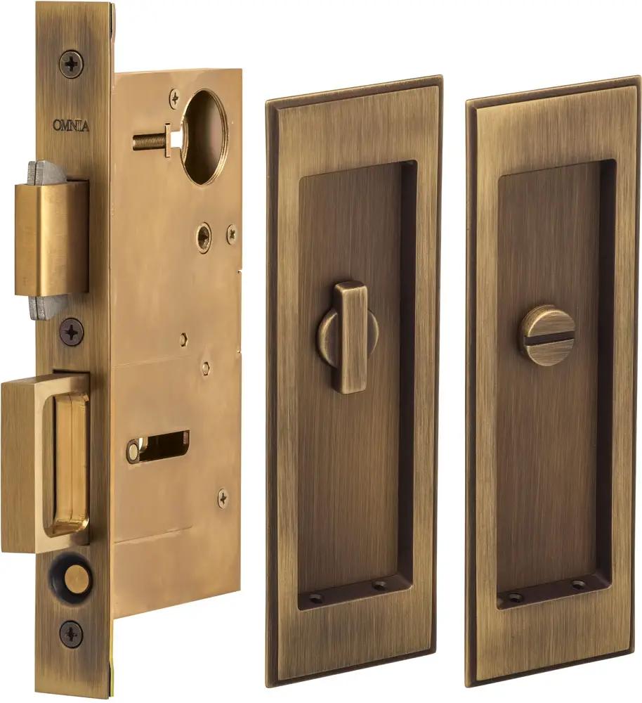 Omnia Solid Brass Traditional Rectangular Flush Cup Pocket Door Set by Omnia
