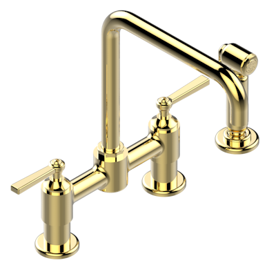 THG Paris Saint-Germain with Lever Handles Two Hole Bridge Kitchen Faucet with Side Spray by THG Paris