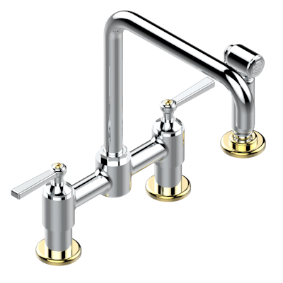THG Paris Saint-Germain with Lever Handles Two Hole Bridge Kitchen Faucet with Side Spray by THG Paris