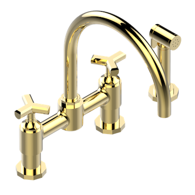 THG Paris Les Ondes Two Hole Bridge Kitchen Faucet with Side Spray