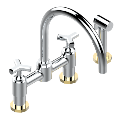 THG Paris Les Ondes Two Hole Bridge Kitchen Faucet with Side Spray by THG Paris