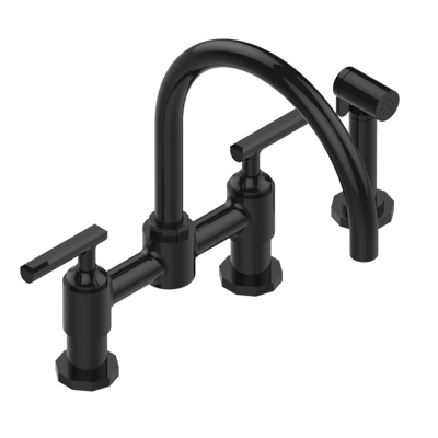 THG Paris Les Ondes with Lever Handles Two Hole Bridge Kitchen Faucet with Side Spray by THG Paris