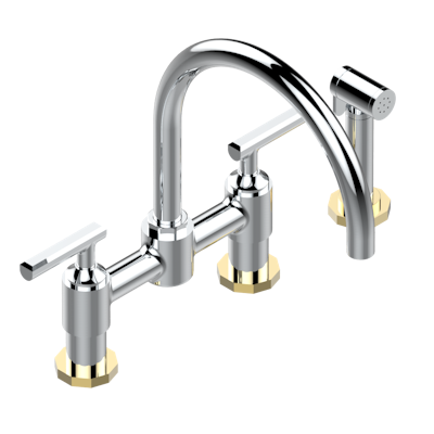 THG Paris Les Ondes with Lever Handles Two Hole Bridge Kitchen Faucet with Side Spray