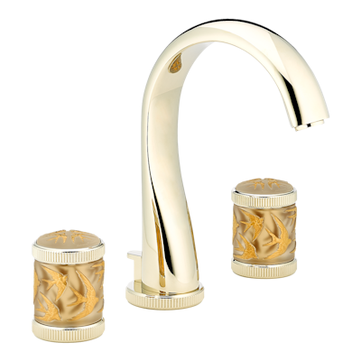 THG Paris Hirondelles Gold Stamped Widespread Lavatory Set with Drain