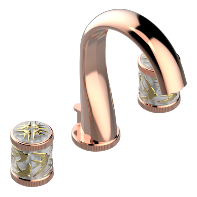 THG Paris Hirondelles Gold Stamped Widespread Lavatory Set with Drain