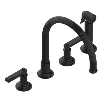 THG Paris Grand Central Metal with Lever Handles Three Hole Kitchen Faucet with Side Spray