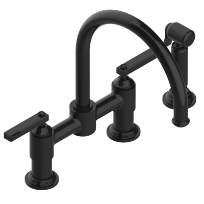 THG Paris West Coast Metal with Lever Handles Two Hole Bridge Kitchen Faucet with Side Spray by THG Paris