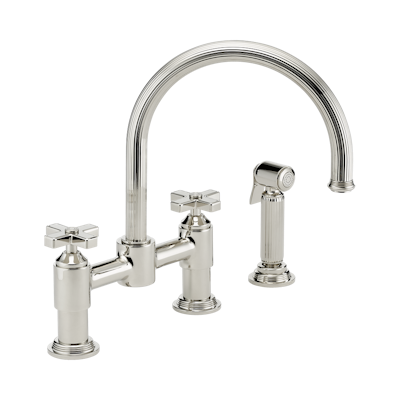 THG Paris Grand Central Metal Two Hole Bridge Kitchen Faucet with Side Spray