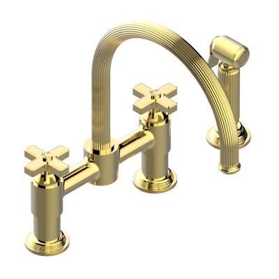 THG Paris Grand Central Metal Two Hole Bridge Kitchen Faucet with Side Spray by THG Paris