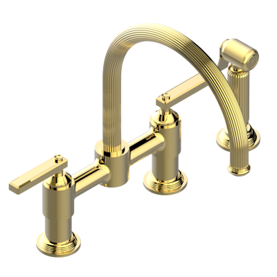 THG Paris Grand Central Metal with Lever Handles Two Hole Bridge Kitchen Faucet with Side Spray by THG Paris