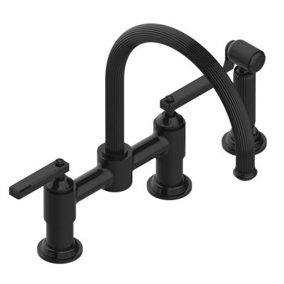 THG Paris Grand Central Metal with Lever Handles Two Hole Bridge Kitchen Faucet with Side Spray by THG Paris
