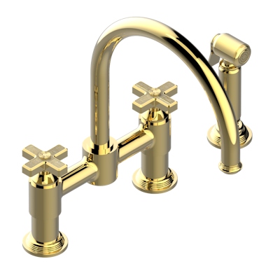 THG Paris West Coast with Guilloché Decor Two Hole Bridge Kitchen Faucet with Side Spray by THG Paris