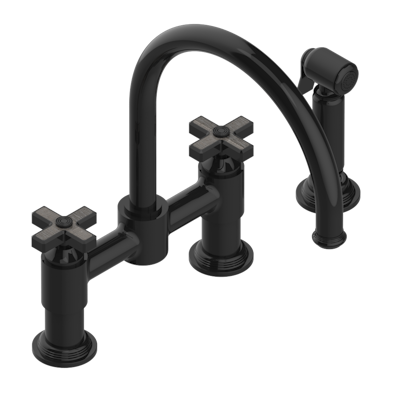 THG Paris West Coast with Guilloché Decor Two Hole Bridge Kitchen Faucet with Side Spray