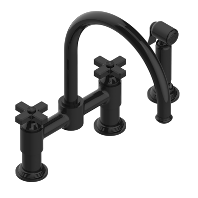 THG Paris West Coast Black Onyx Two Hole Bridge Kitchen Faucet with Side Spray by THG Paris