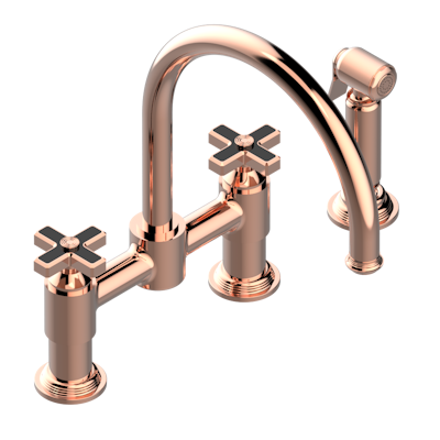 THG Paris West Coast Black Onyx Two Hole Bridge Kitchen Faucet with Side Spray by THG Paris