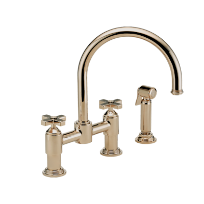 THG Paris West Coast Black Onyx Two Hole Bridge Kitchen Faucet with Side Spray by THG Paris
