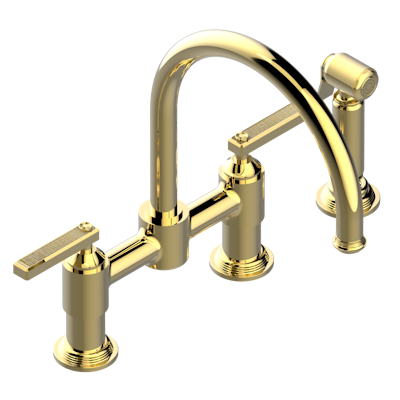 THG Paris West Coast with Guilloché Decor with Lever Handles Two Hole Bridge Kitchen Faucet with Side Spray