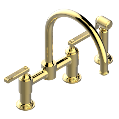 THG Paris West Coast with Guilloché Decor with Lever Handles Two Hole Bridge Kitchen Faucet with Side Spray by THG Paris