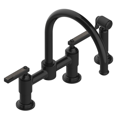THG Paris West Coast with Guilloché Decor with Lever Handles Two Hole Bridge Kitchen Faucet with Side Spray