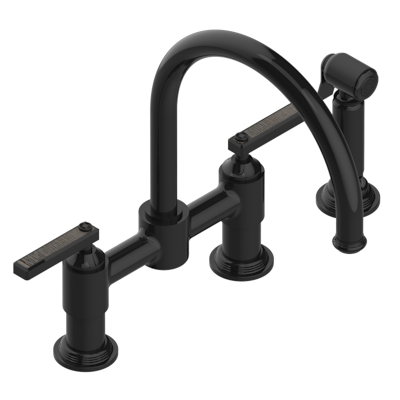 THG Paris West Coast with Guilloché Decor with Lever Handles Two Hole Bridge Kitchen Faucet with Side Spray by THG Paris