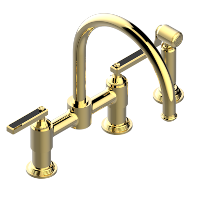 THG Paris West Coast Black Onyx with Lever Handles Two Hole Bridge Kitchen Faucet with Side Spray