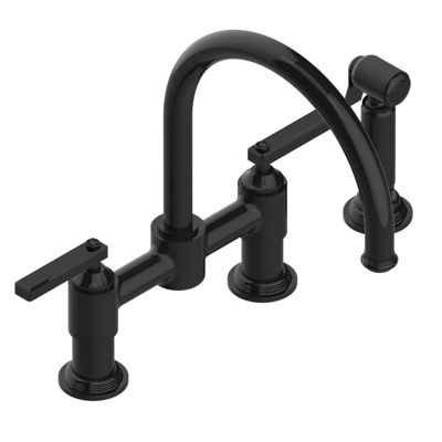 THG Paris West Coast Black Onyx with Lever Handles Two Hole Bridge Kitchen Faucet with Side Spray by THG Paris