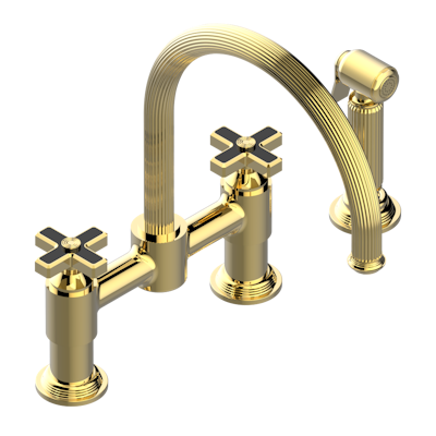 THG Paris Grand Central Black Onyx Two Hole Bridge Kitchen Faucet with Side Spray