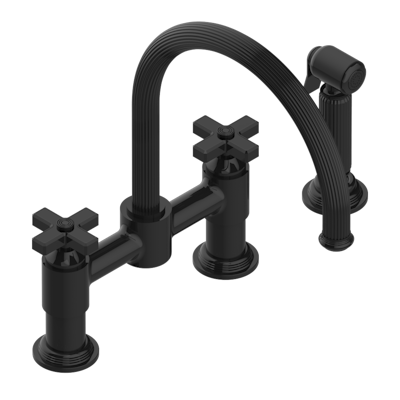 THG Paris Grand Central Black Onyx Two Hole Bridge Kitchen Faucet with Side Spray by THG Paris