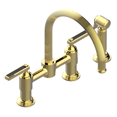THG Paris Grand Central Black Onyx with Lever Handles Two Hole Bridge Kitchen Faucet with Side Spray by THG Paris