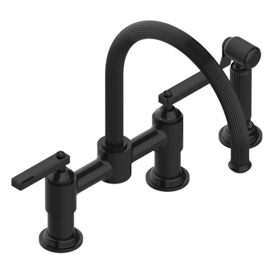 THG Paris Grand Central Black Onyx with Lever Handles Two Hole Bridge Kitchen Faucet with Side Spray by THG Paris