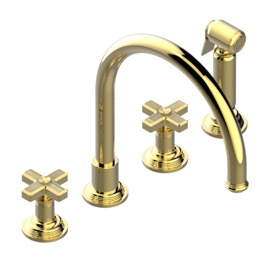 THG Paris West Coast with Guilloché Decor Three Hole Kitchen Faucet with Side Spray by THG Paris