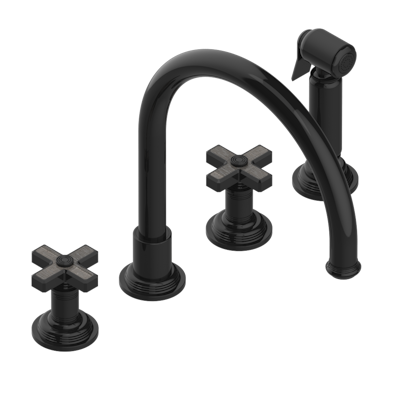 THG Paris West Coast with Guilloché Decor Three Hole Kitchen Faucet with Side Spray by THG Paris