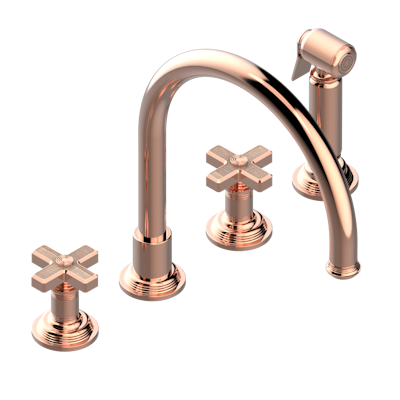 THG Paris West Coast with Guilloché Decor Three Hole Kitchen Faucet with Side Spray by THG Paris