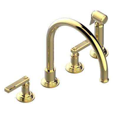 THG Paris West Coast with Guilloché Decor with Lever Handles Three Hole Kitchen Faucet with Side Spray by THG Paris