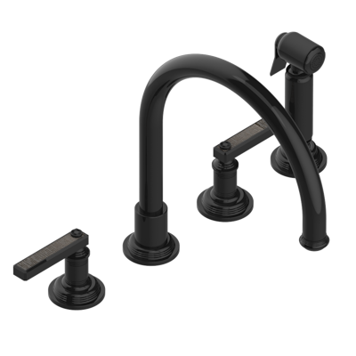 THG Paris West Coast with Guilloché Decor with Lever Handles Three Hole Kitchen Faucet with Side Spray by THG Paris