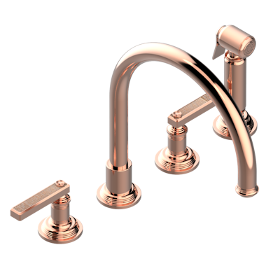THG Paris West Coast with Guilloché Decor with Lever Handles Three Hole Kitchen Faucet with Side Spray