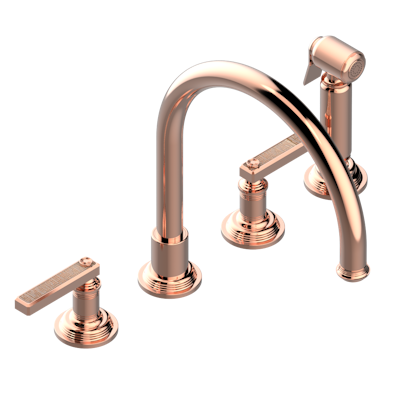 THG Paris West Coast with Guilloché Decor with Lever Handles Three Hole Kitchen Faucet with Side Spray by THG Paris