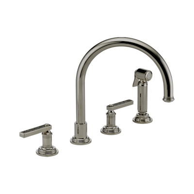 THG Paris West Coast with Guilloché Decor with Lever Handles Three Hole Kitchen Faucet with Side Spray by THG Paris
